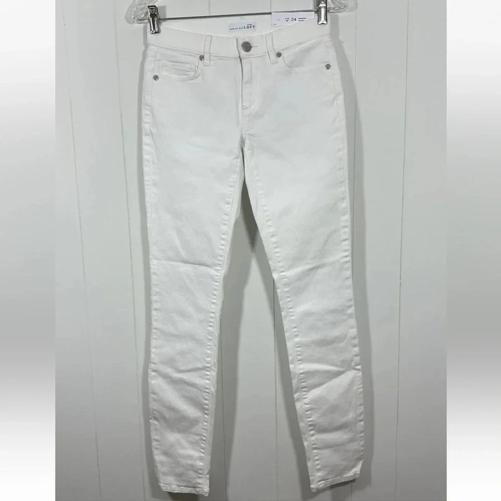 LOFT Modern Skinny Jeans 24/00 White Stretch Denim Low Rise Pants